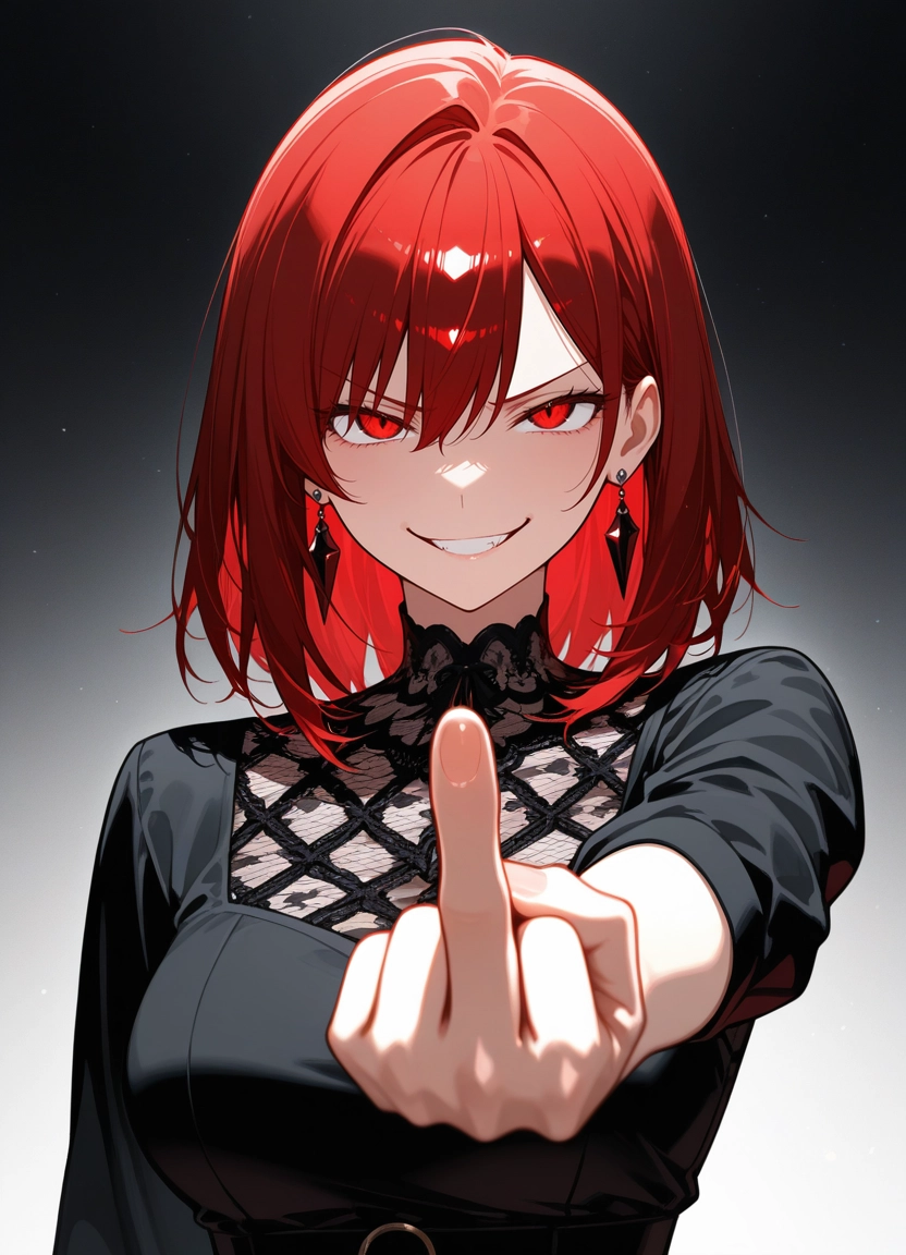 1girl, red hair, solo, jewelry, earrings, red eyes · Yamete.gg