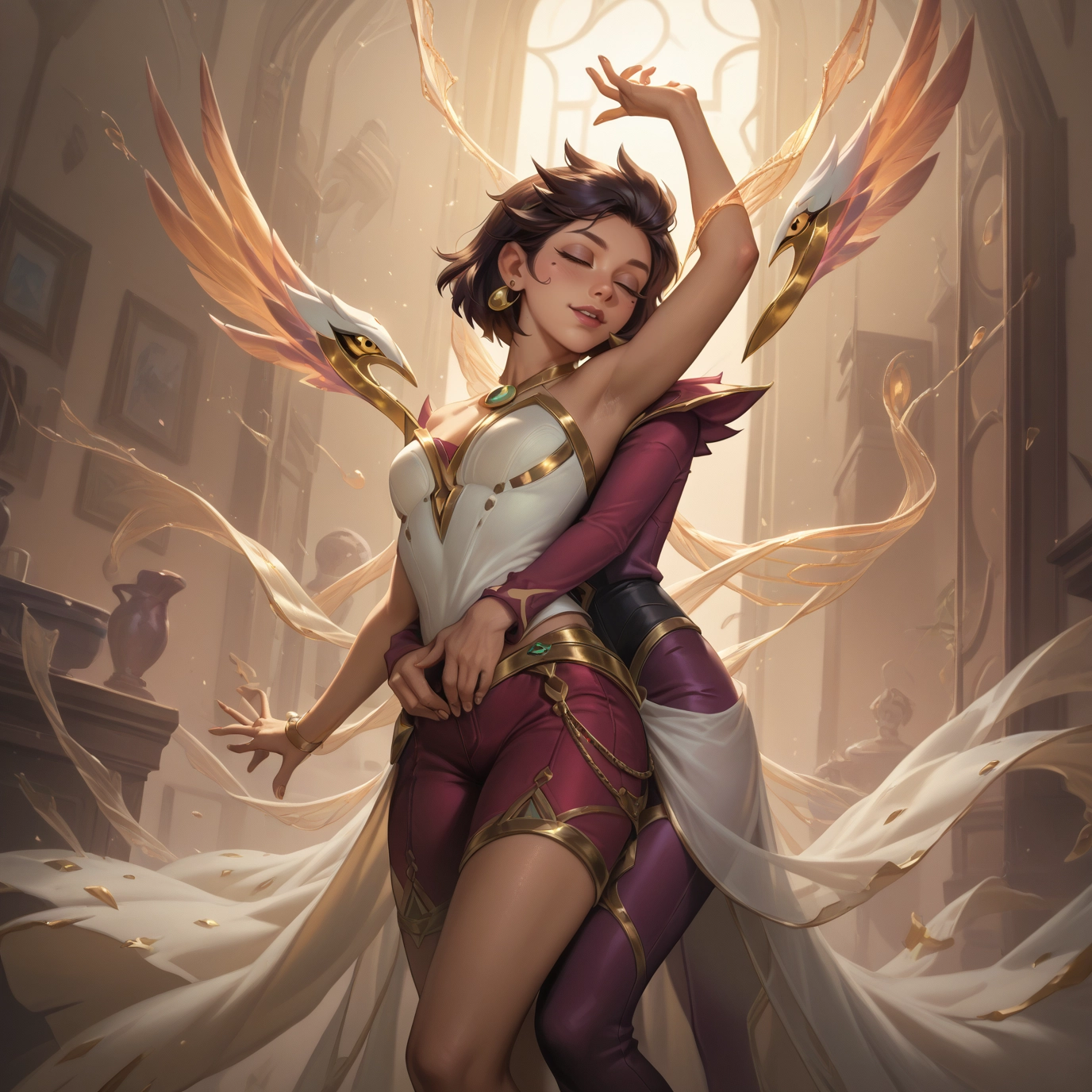 1girl, jewelry, solo, earrings, closed eyes, armpits · Yamete.gg
