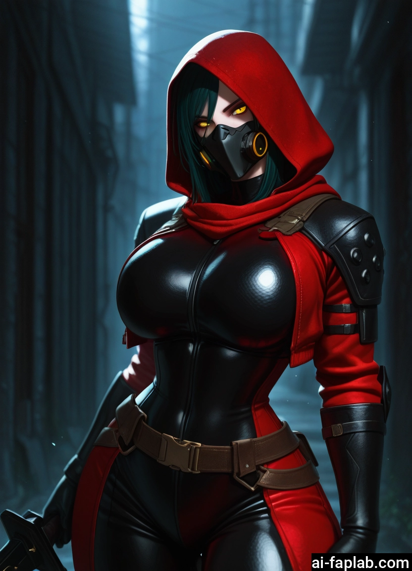 1girl, breasts, mask, bodysuit, weapon, hood · Yamete.gg