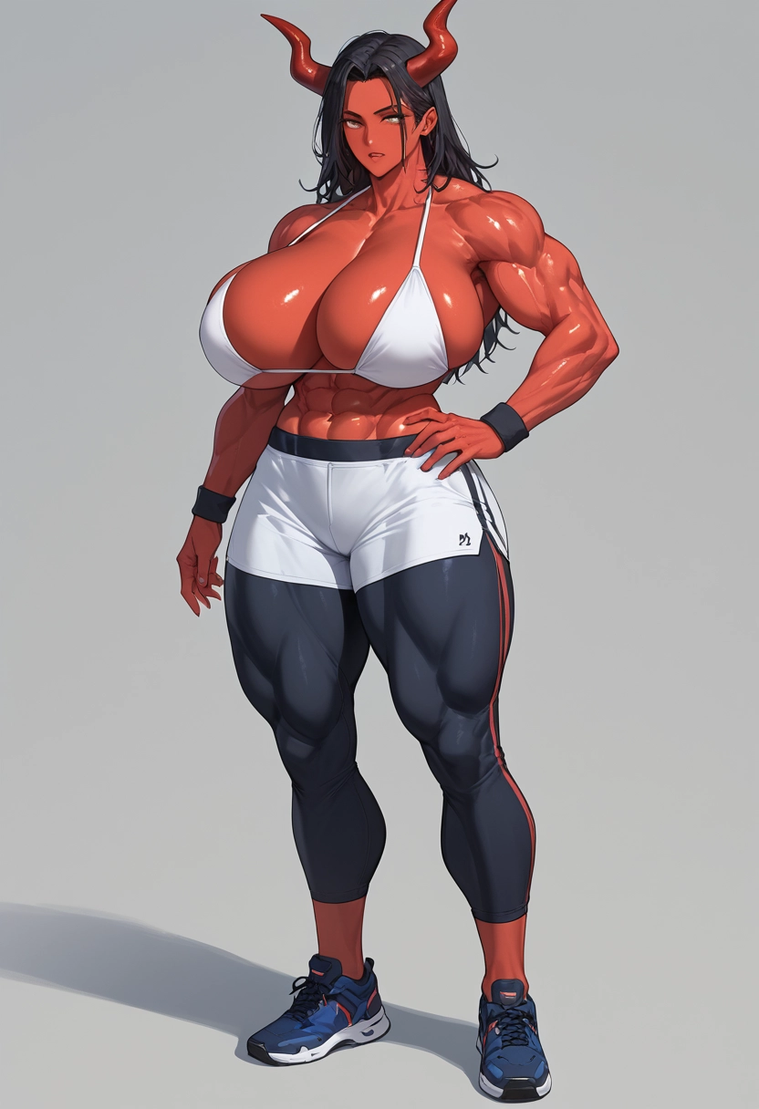 futanari, 1girl, breasts, horns, muscular, muscular female