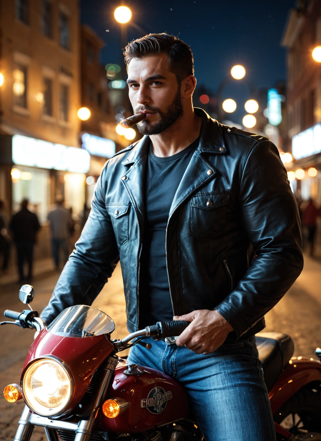 bara, ground vehicle, motor vehicle, facial hair, cigar, motorcycle · Yamete.gg
