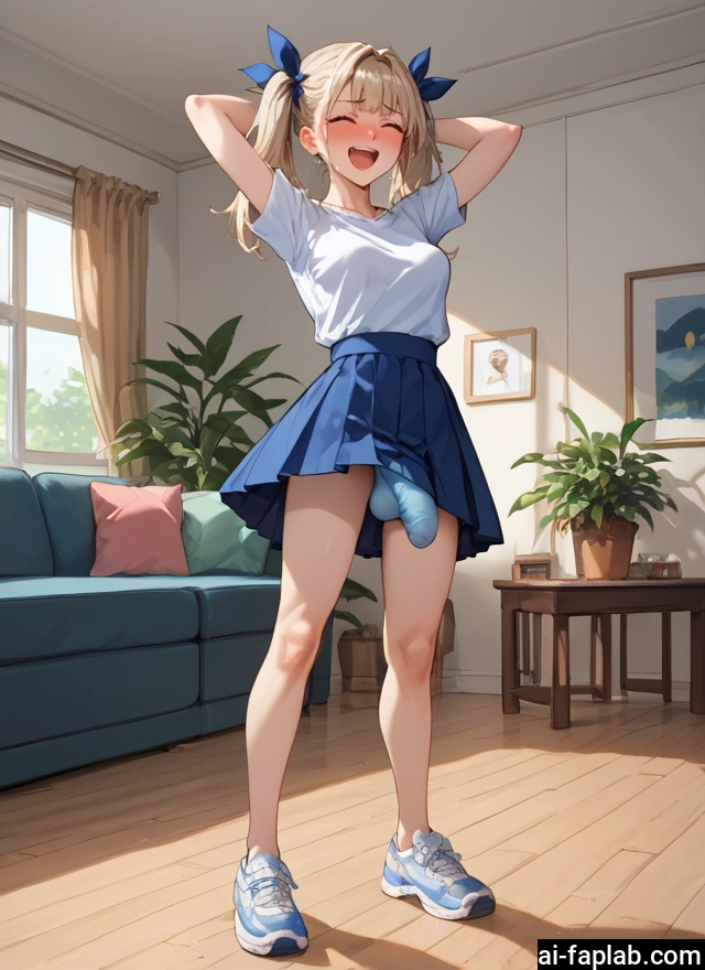 futanari, 1girl, skirt, panties, open mouth, closed eyes · Yamete.gg
