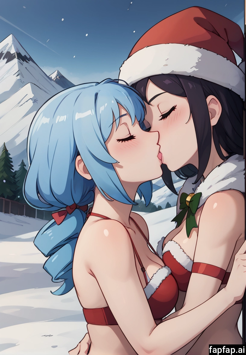 multiple girls, 2girls, breasts, kiss, yuri, closed eyes · Yamete.gg