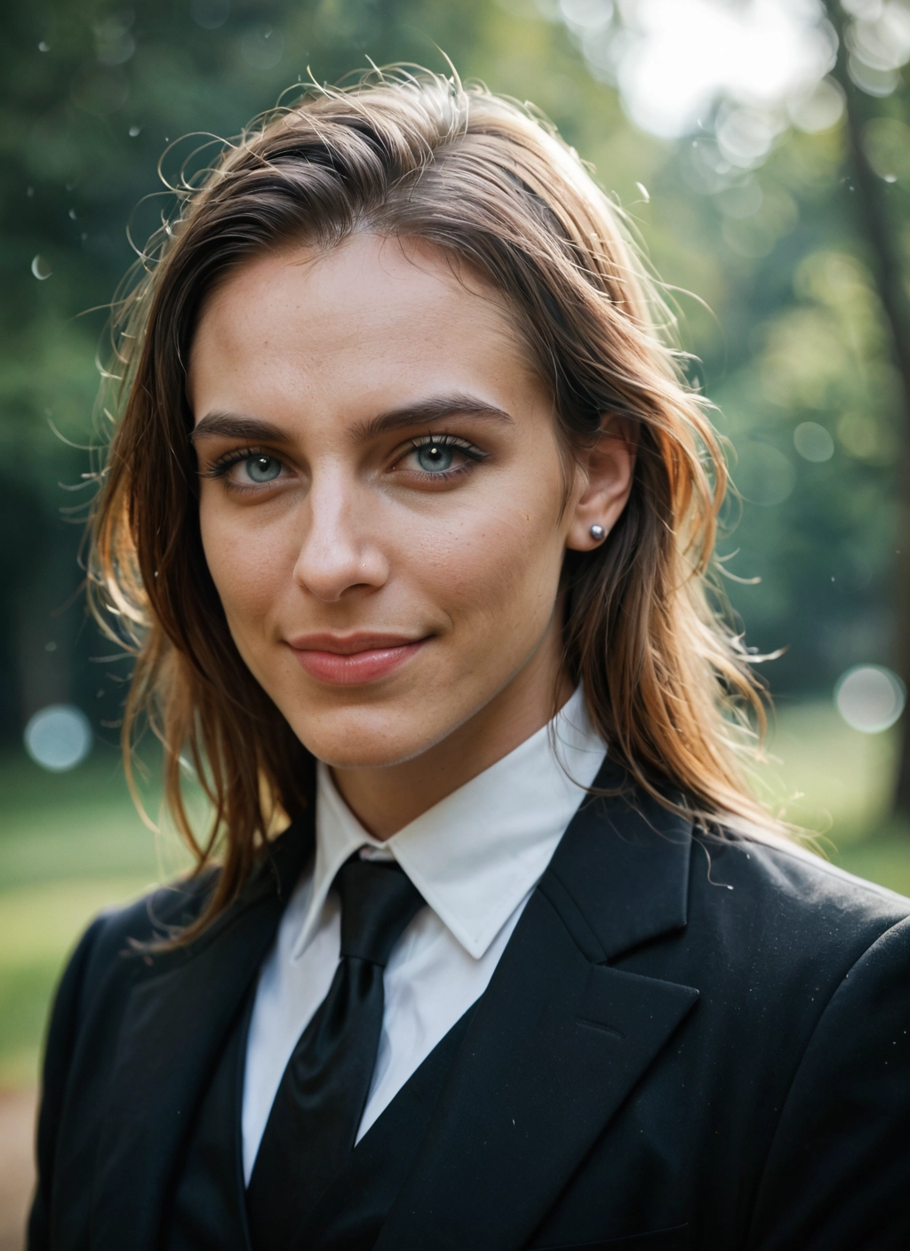 solo, 1girl, jewelry, necktie, earrings, looking at viewer · Yamete.gg