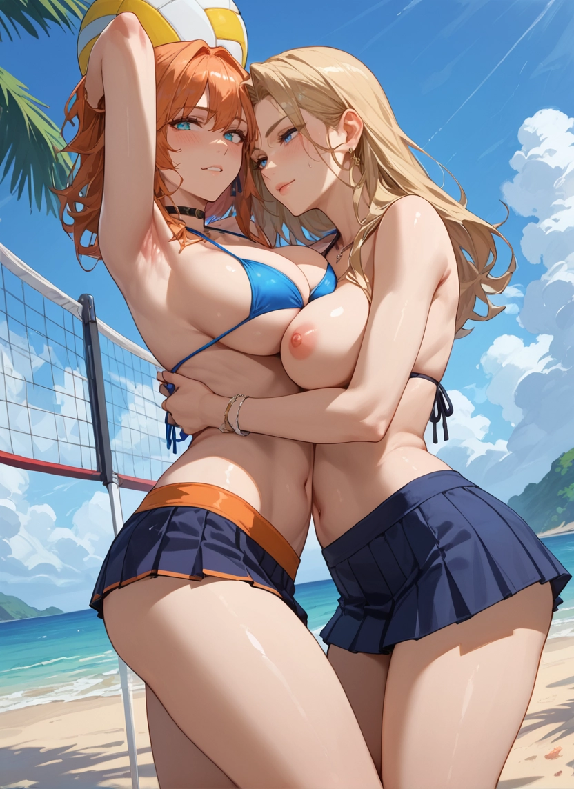 breasts, multiple girls, 2girls, swimsuit, bikini, nipples
