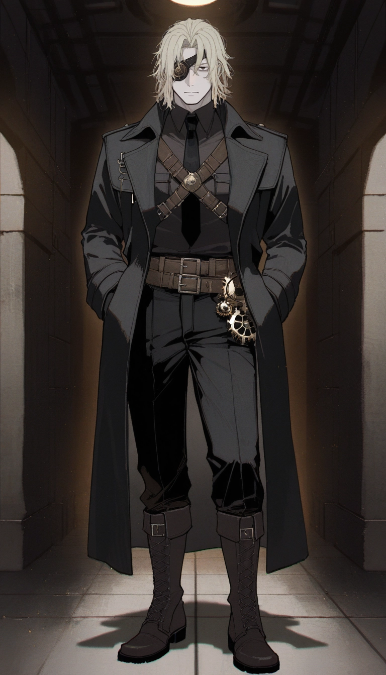 1boy, male focus, solo, hands in pockets, black pants, eyepatch · Yamete.gg