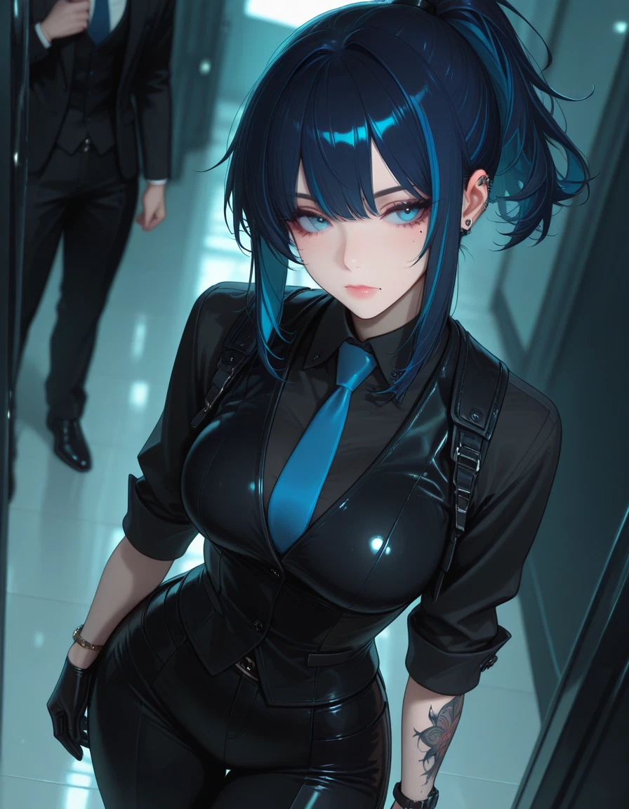1girl, necktie, breasts, gloves, shirt, mole · Yamete.gg