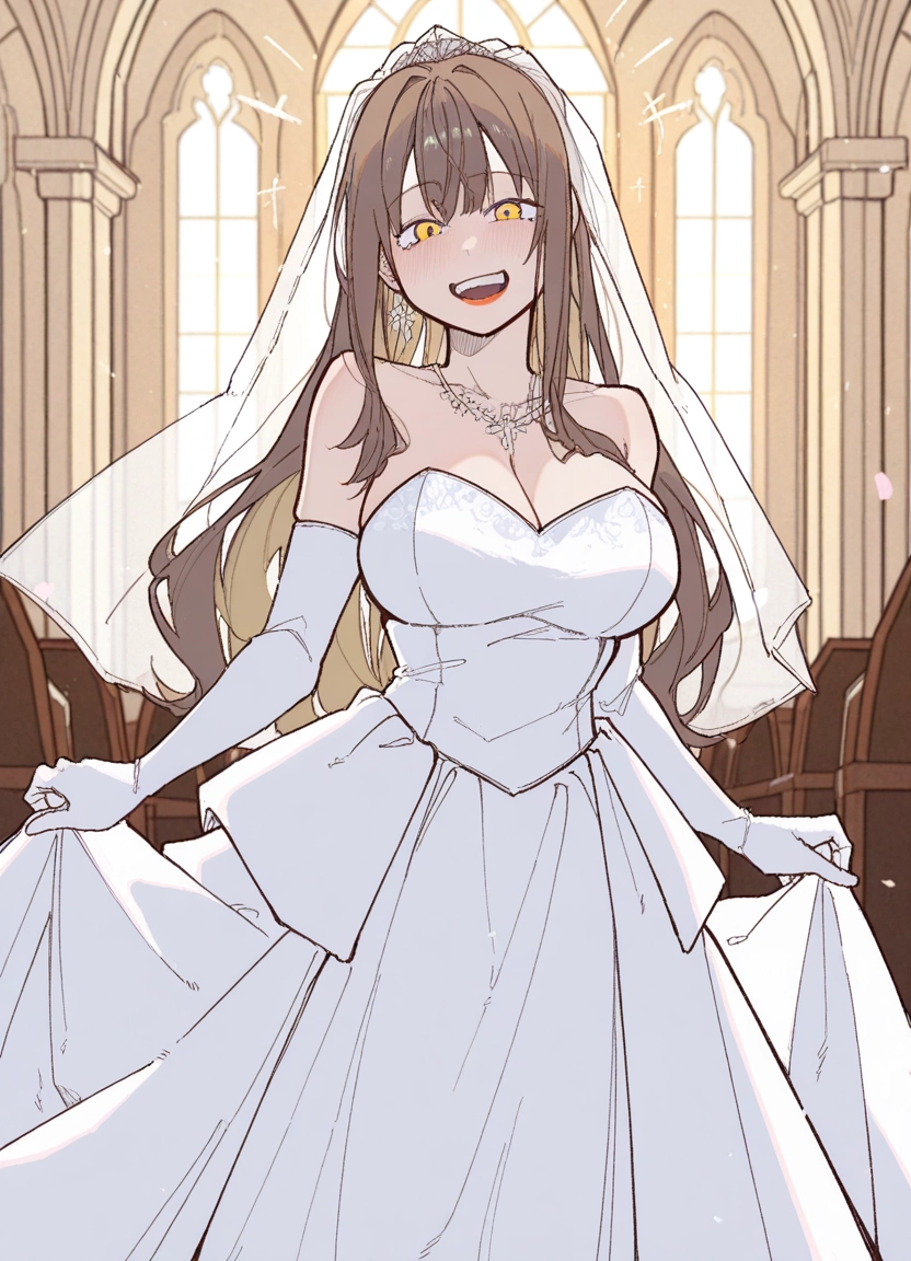 1girl, breasts, dress, gloves, wedding dress, large breasts · Yamete.gg