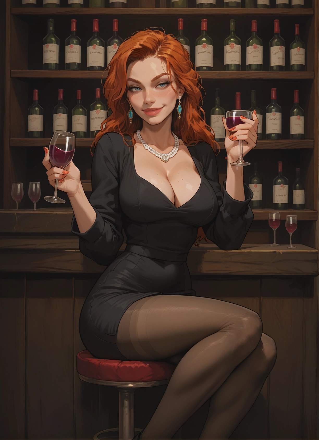 1girl, breasts, pantyhose, jewelry, cup, cleavage · Yamete.gg