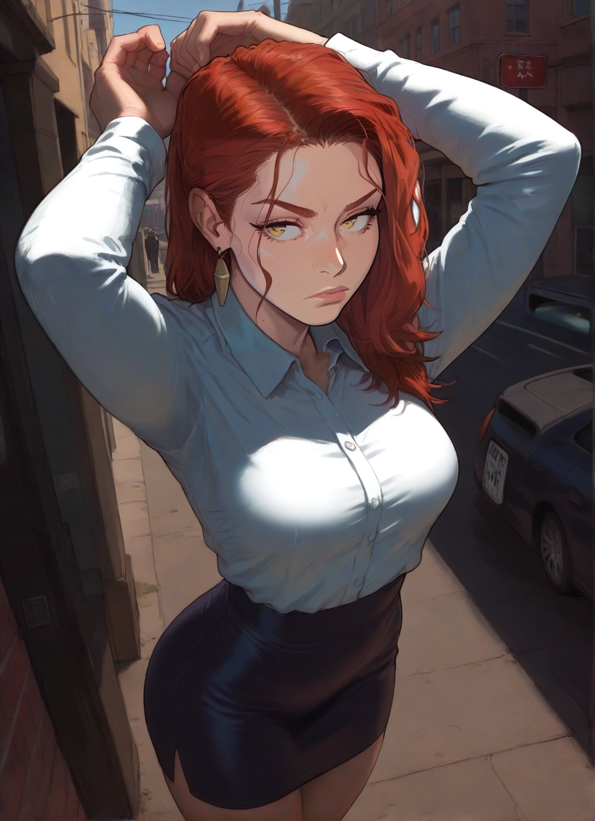 1girl, skirt, shirt, yellow eyes, solo, jewelry · Yamete.gg