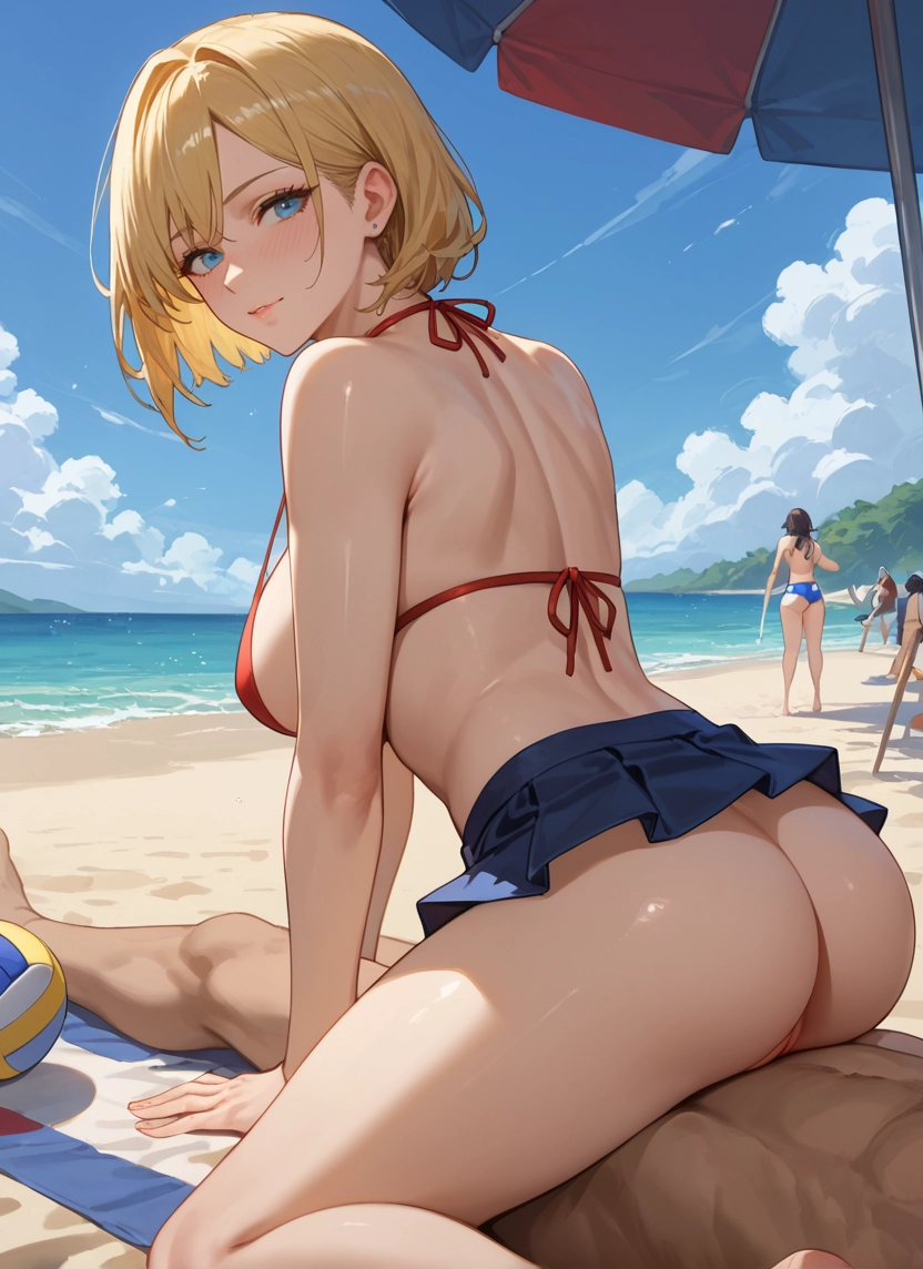 ass, swimsuit, blonde hair, bikini, blue eyes, breasts · Yamete.gg