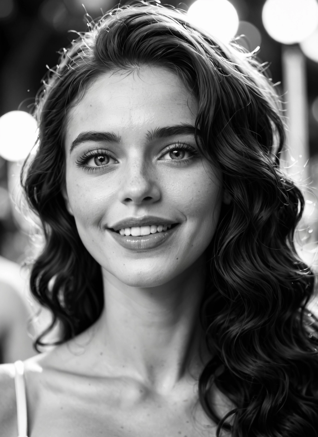1girl, monochrome, greyscale, solo, smile, long hair · Yamete.gg