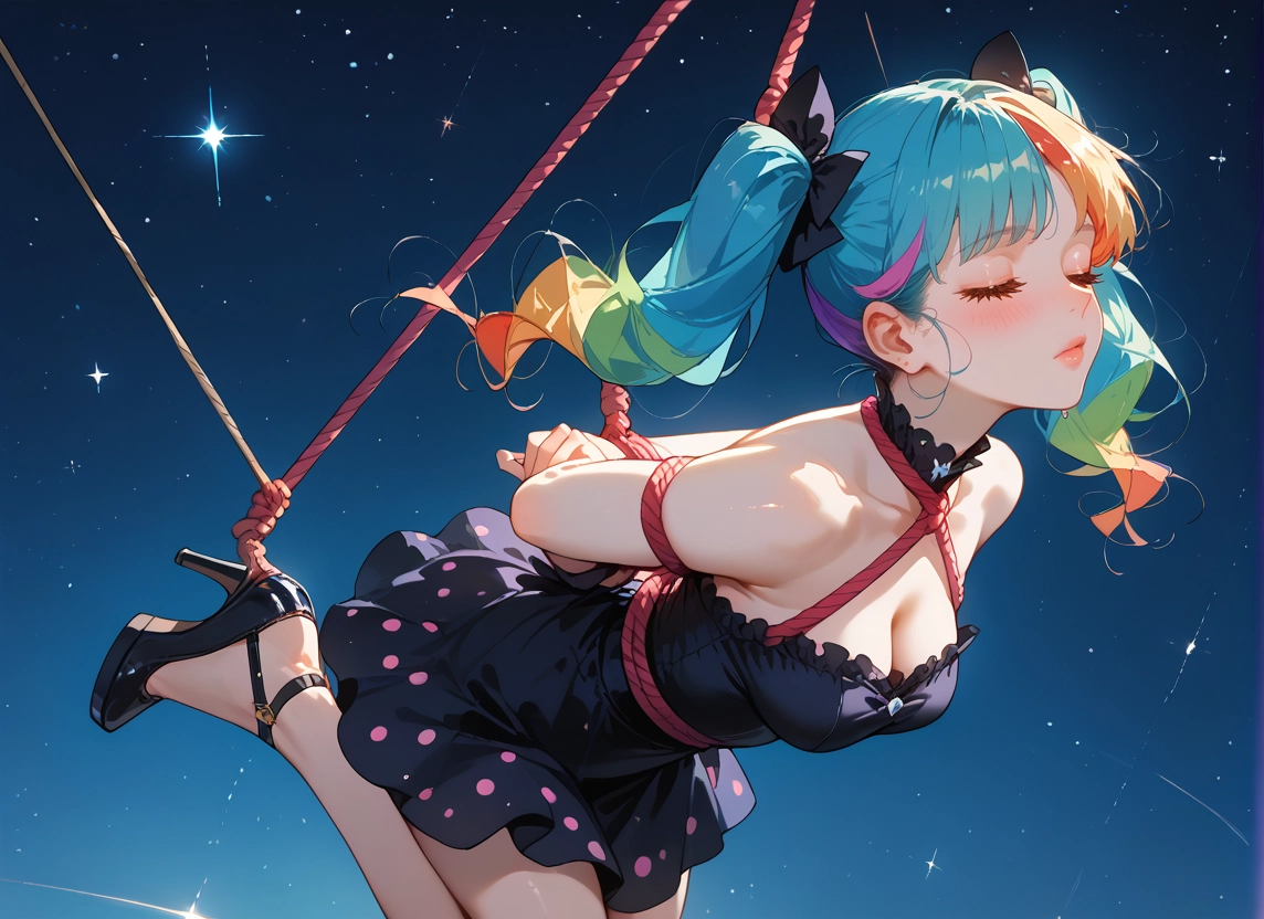 1girl, breasts, dress, solo, closed eyes, twintails · Yamete.gg