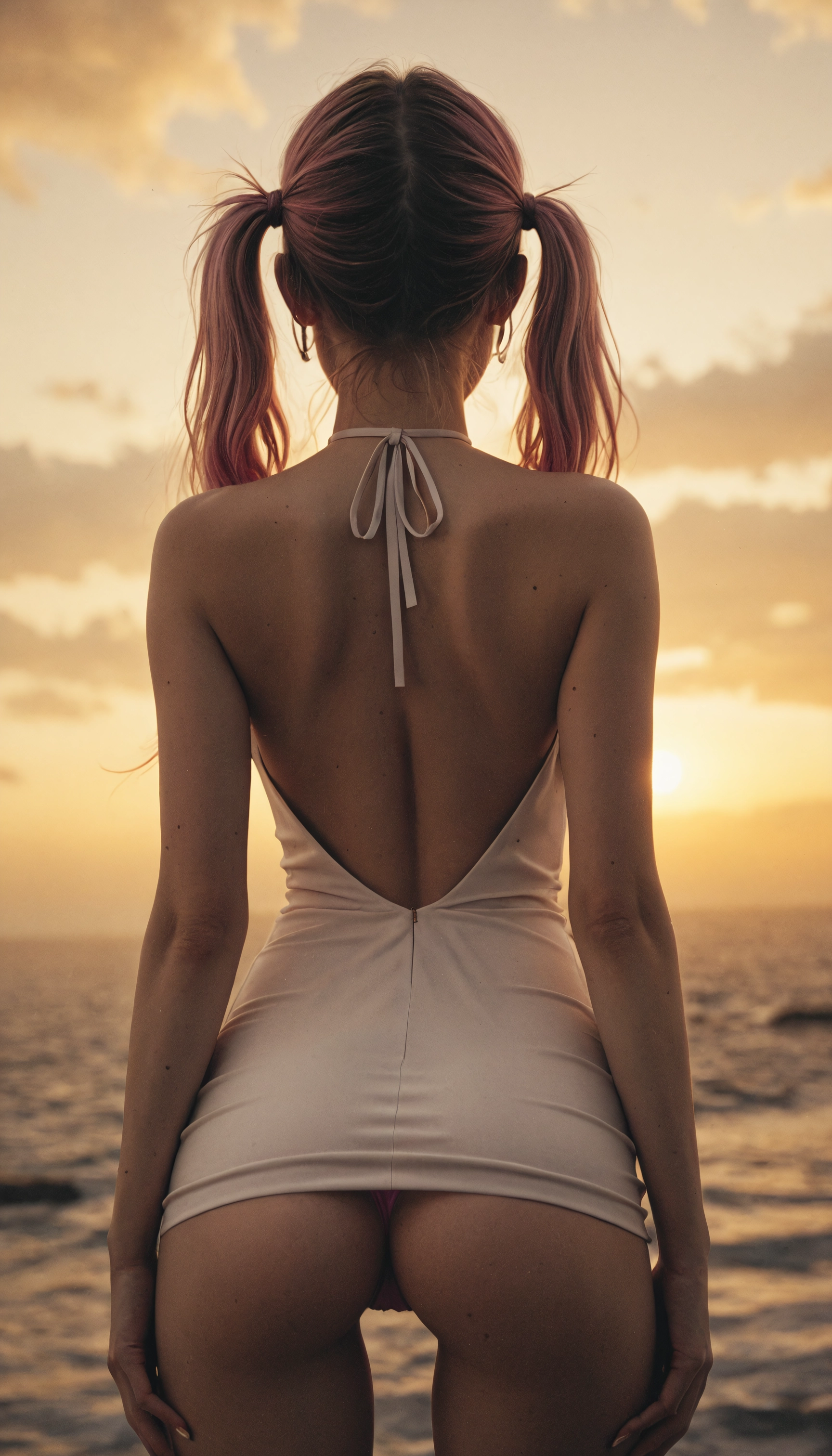 1girl, ass, solo, twintails, from behind, dress · Yamete.gg