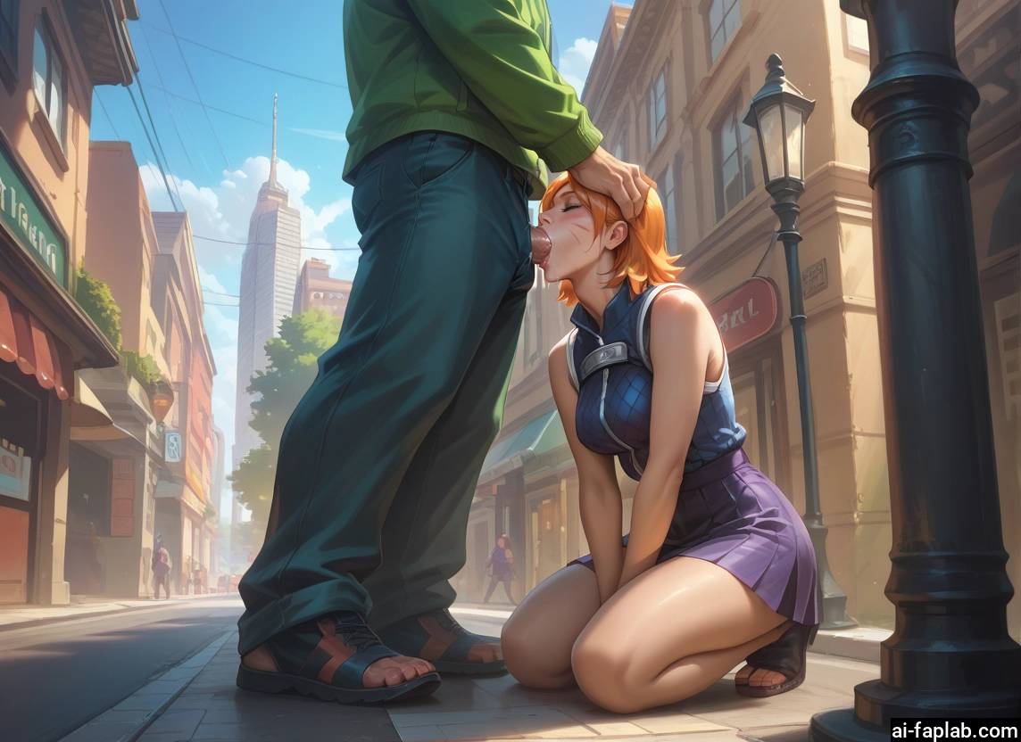 oral, penis, fellatio, hetero, skirt, orange hair · Yamete.gg