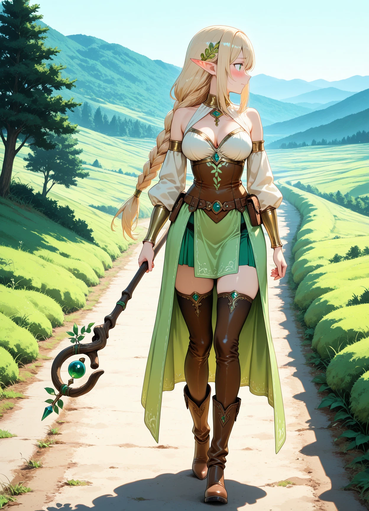 1girl, solo, breasts, outdoors, thighhighs, braid · Yamete.gg