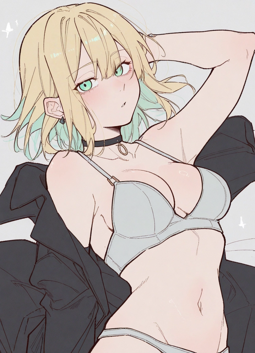 1girl, solo, breasts, underwear, blonde hair, choker · Yamete.gg