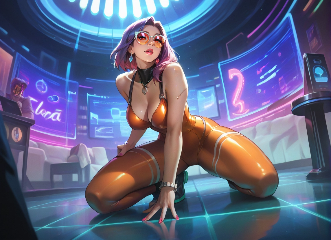 breasts, 1girl, jewelry, cleavage, earrings, sunglasses · Yamete.gg