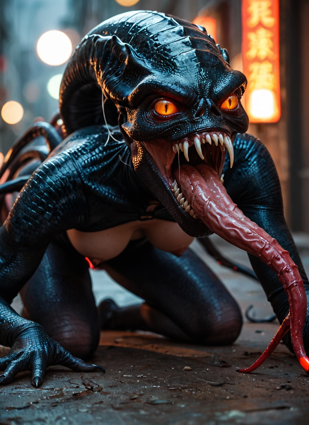 1girl, breasts, tongue, solo, nipples, teeth · Yamete.gg