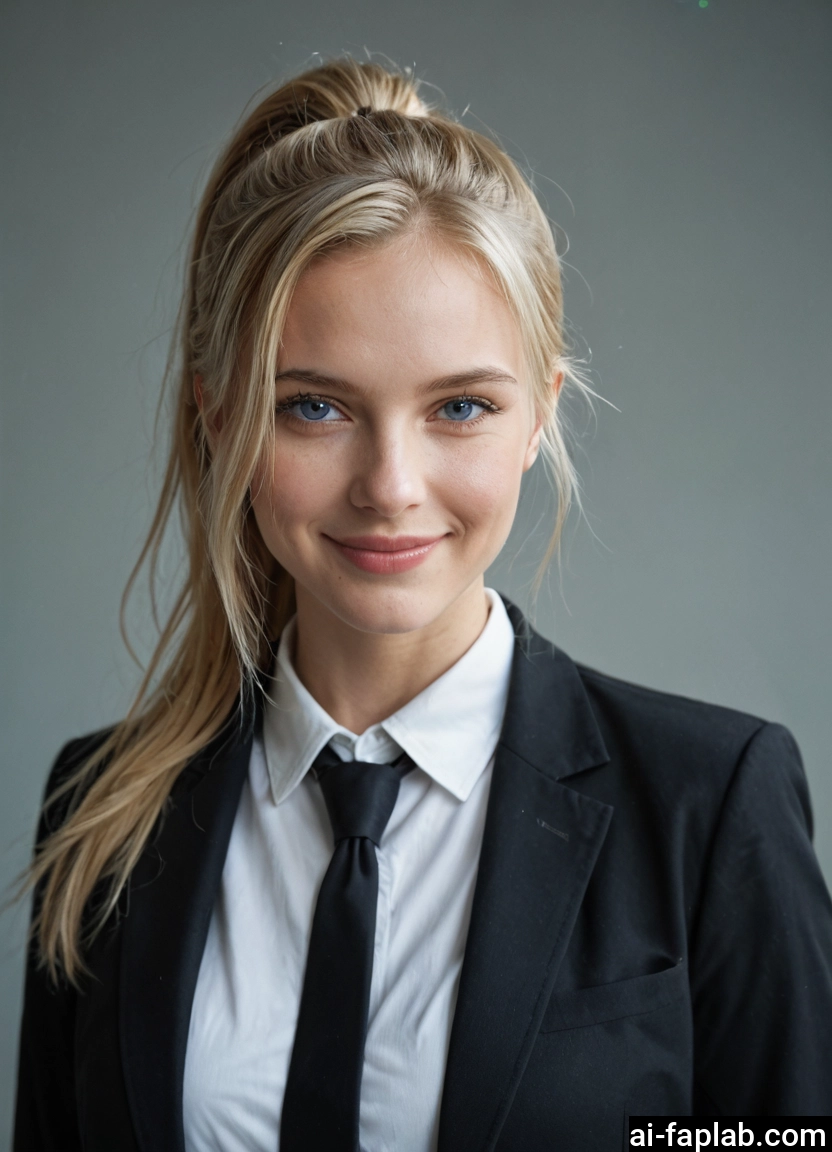 1girl, solo, blonde hair, necktie, blue eyes, ponytail
