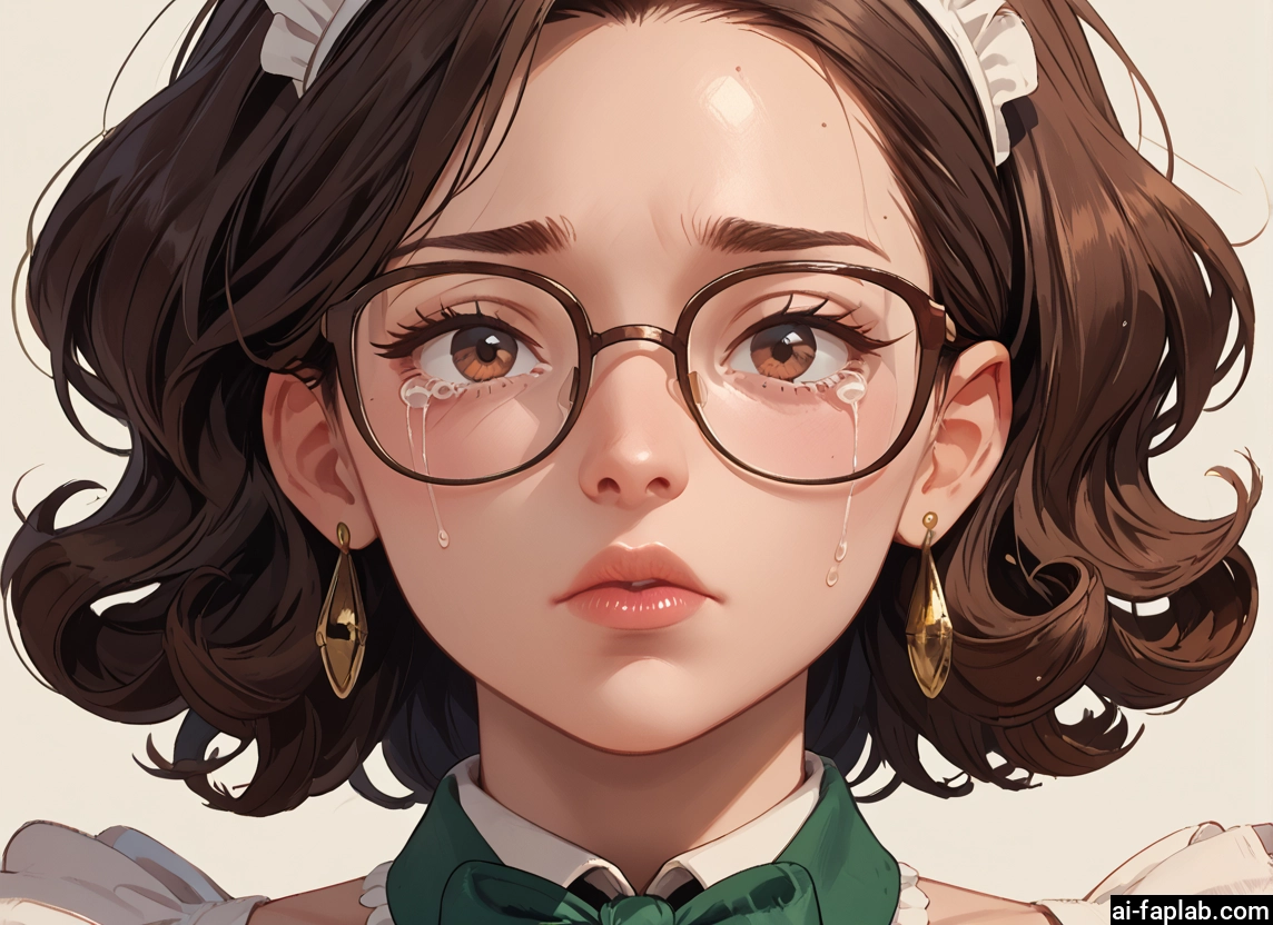1girl, solo, brown hair, glasses, jewelry, earrings · Yamete.gg
