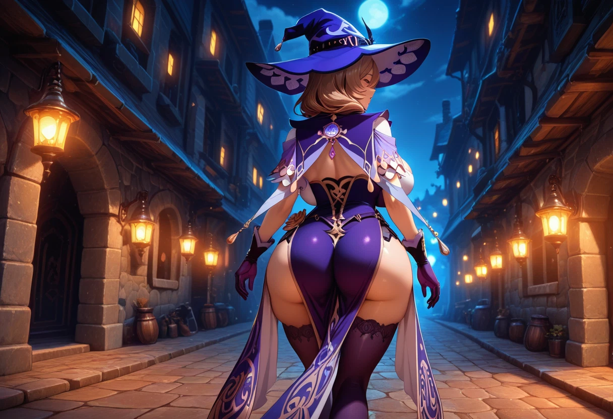 1girl, lisa (genshin impact), breasts, hat, ass, witch hat