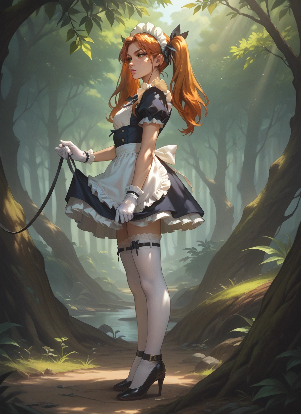 1girl, thighhighs, gloves, maid, solo, twintails · Yamete.gg