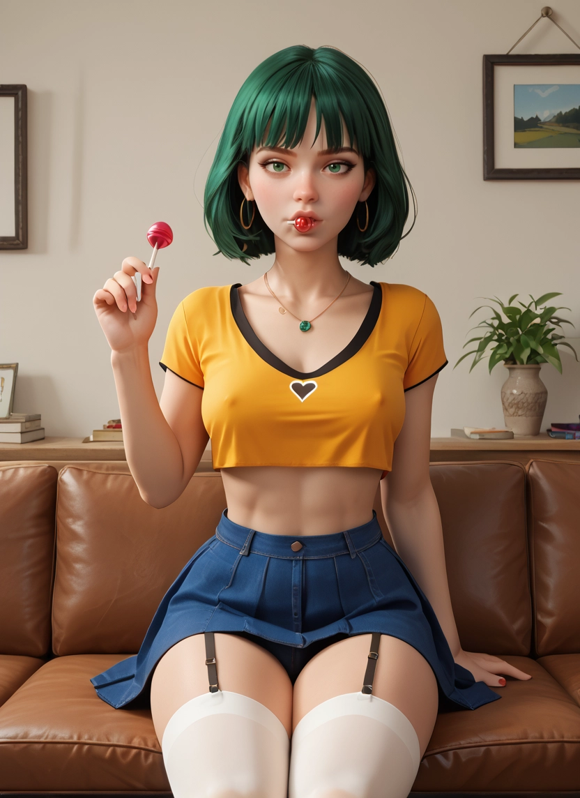 1girl, solo, food, thighhighs, candy, lollipop · Yamete.gg