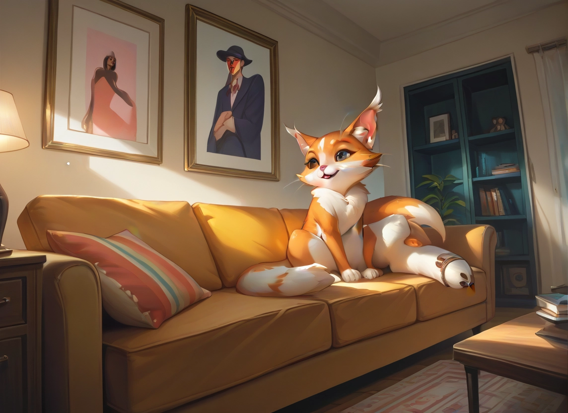 couch, indoors, book, sitting, furry, hat · Yamete.gg