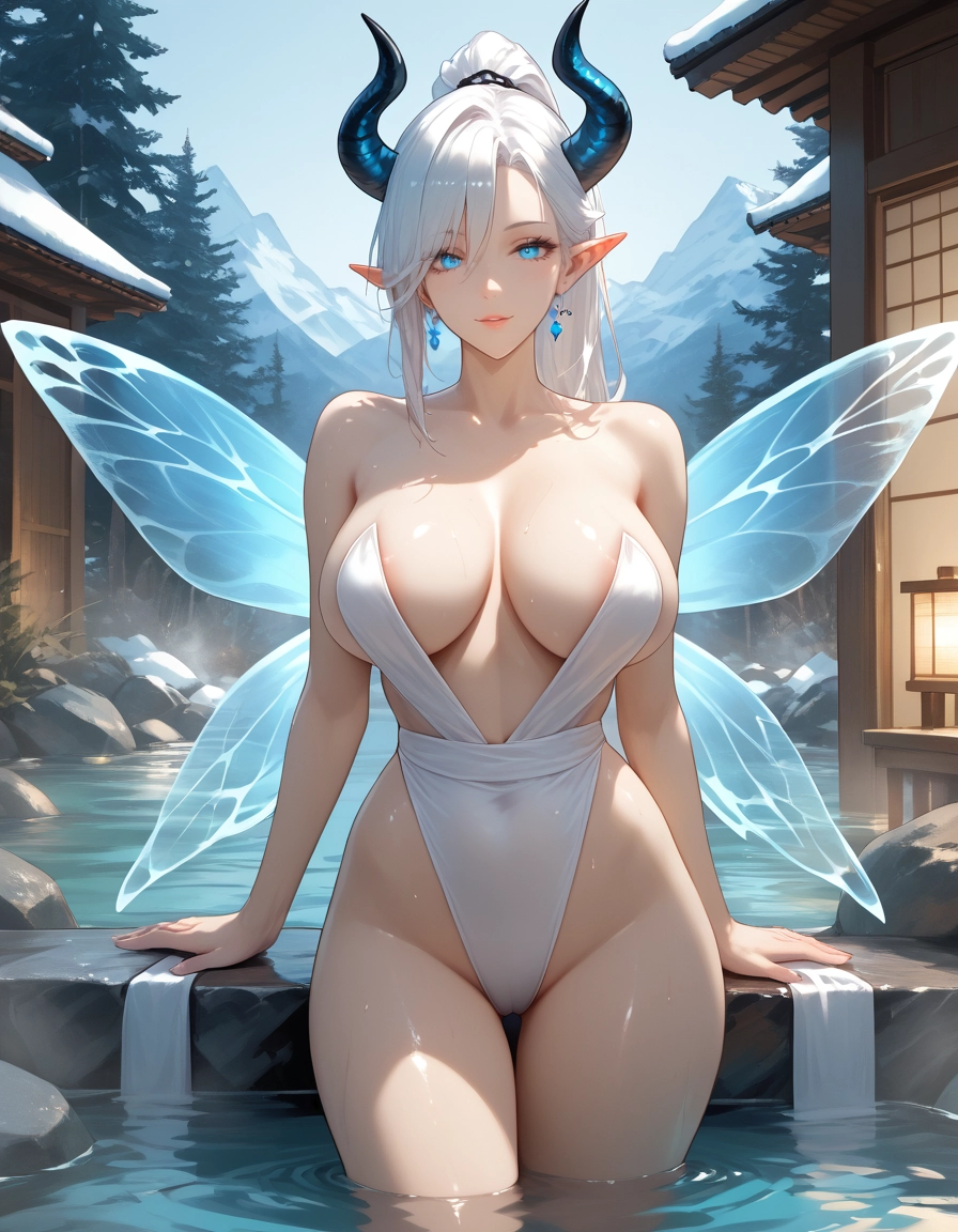 1girl, breasts, large breasts, solo, swimsuit, pointy ears · Yamete.gg