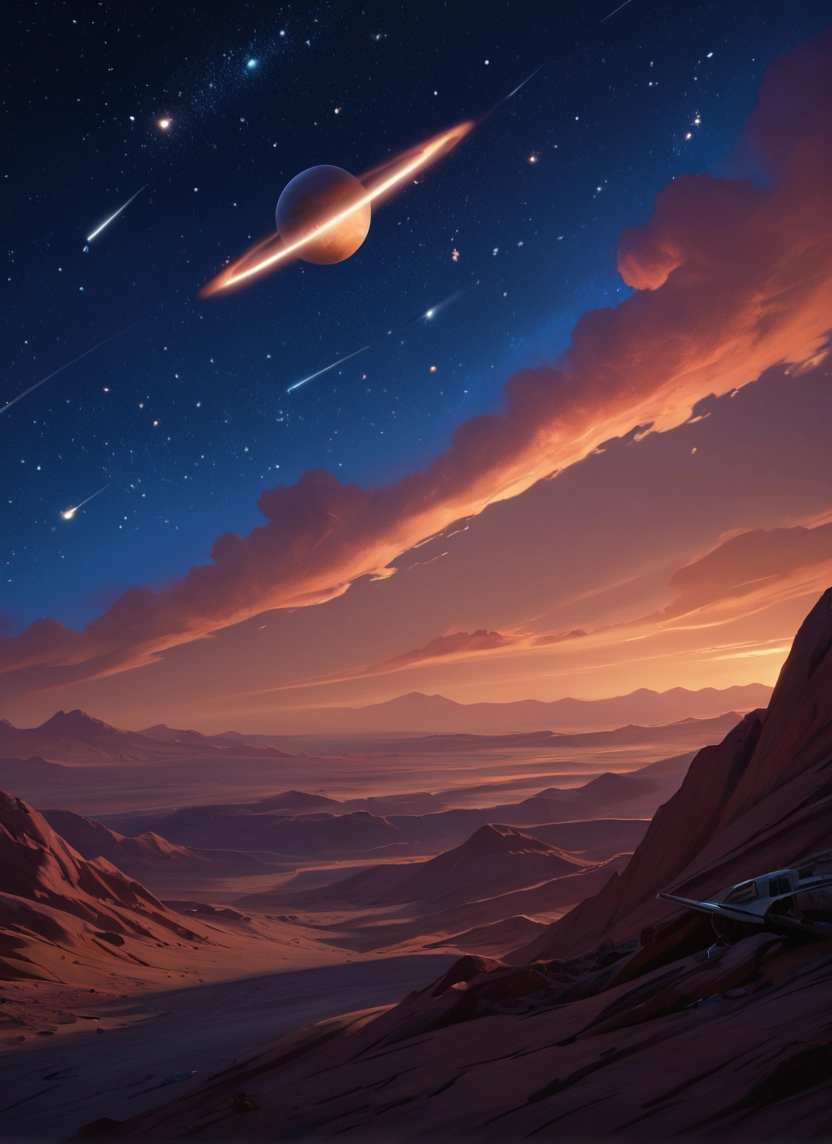 scenery, sky, star (sky), no humans, starry sky, shooting star · Yamete.gg
