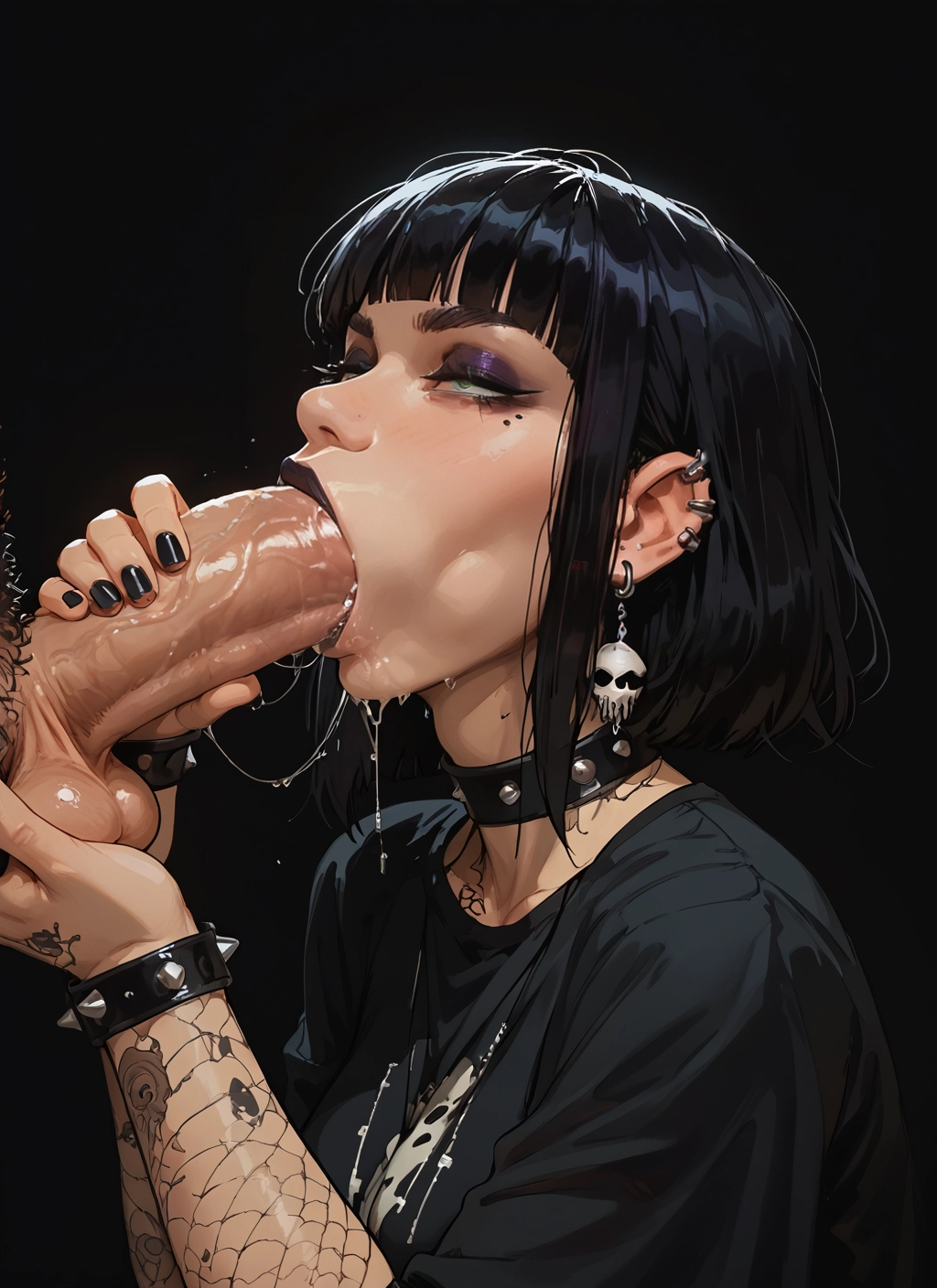 penis, 1girl, oral, fellatio, hetero, black hair · Yamete.gg