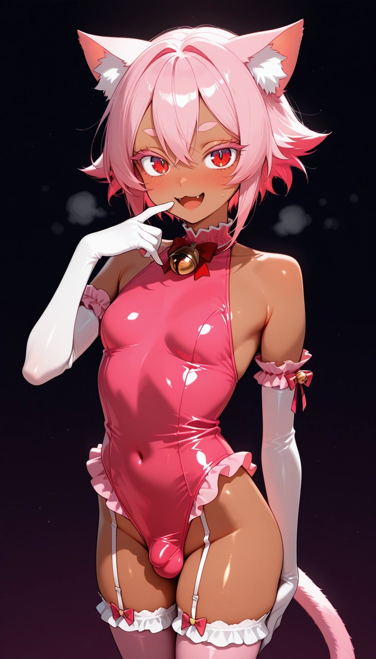 dark skin, gloves, solo, elbow gloves, thighhighs, animal ears · Yamete.gg