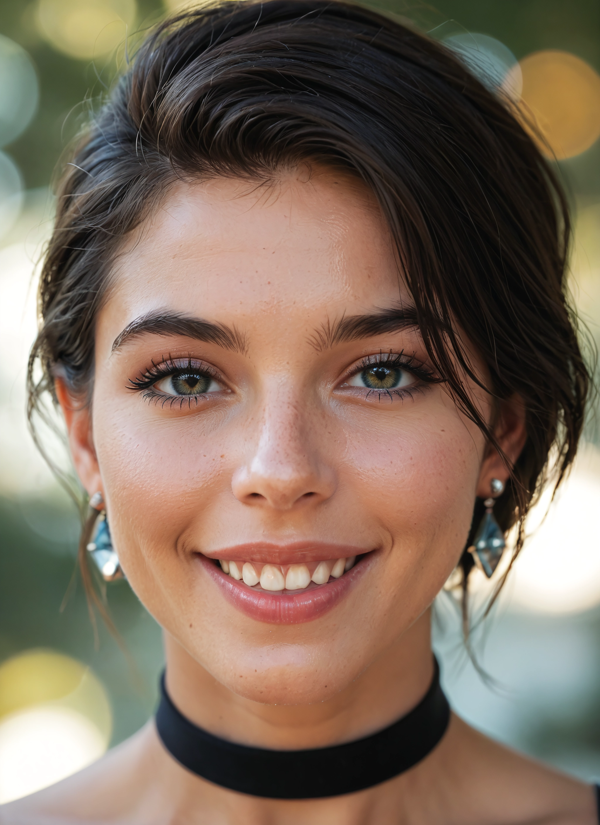 1girl, solo, jewelry, earrings, choker, smile · Yamete.gg