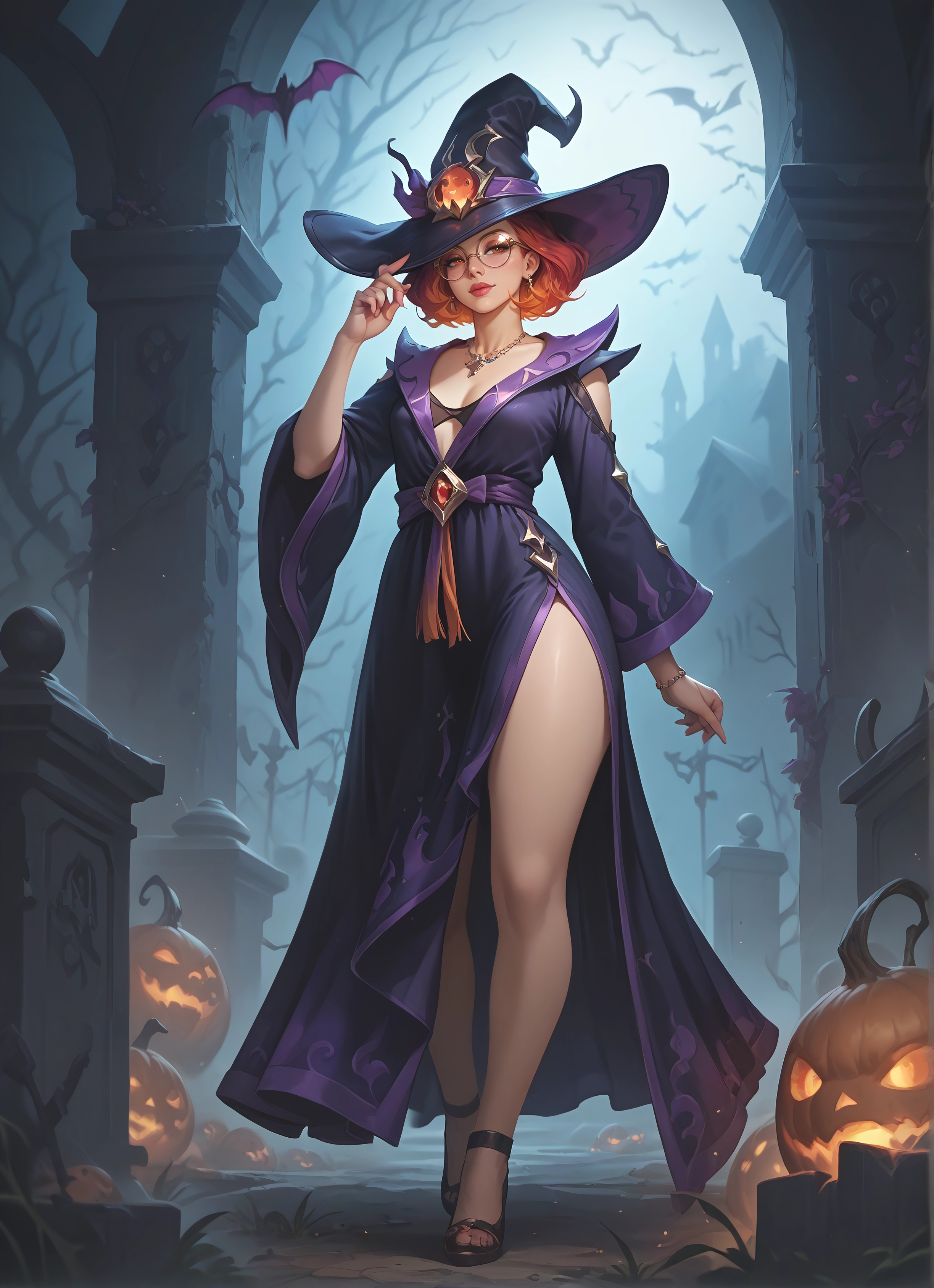 1girl, hat, witch hat, solo, jewelry, glasses · Yamete.gg
