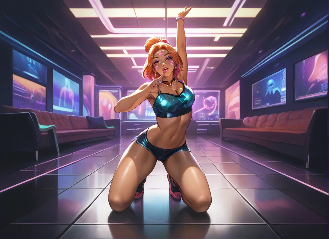 1girl, breasts, shorts, navel, cleavage, jewelry · Yamete.gg