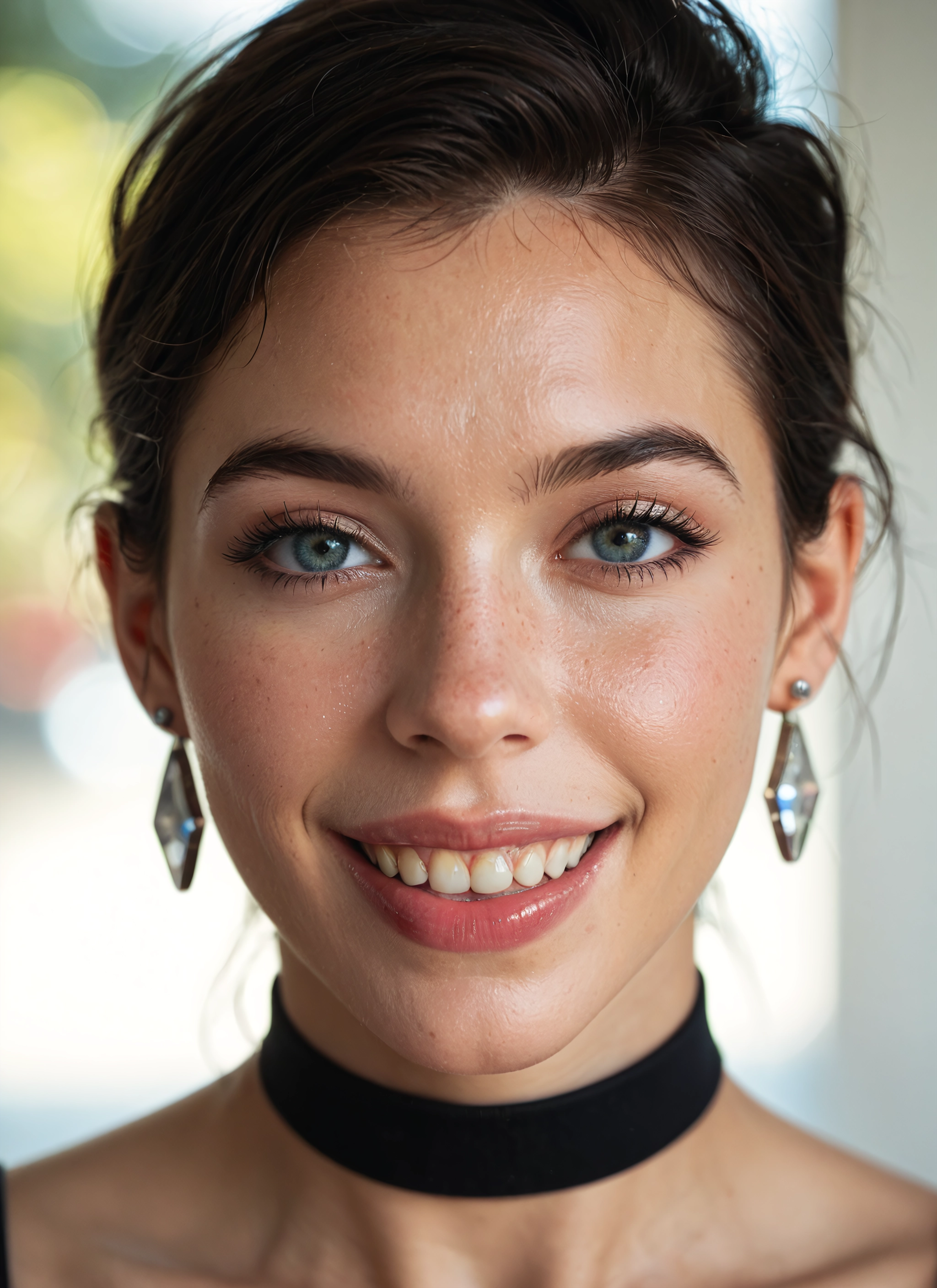 1girl, solo, jewelry, earrings, choker, smile · Yamete.gg