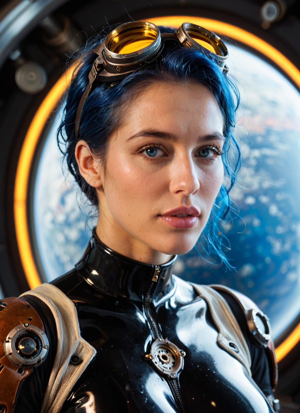 1girl, solo, goggles, goggles on head, blue eyes, bodysuit · Yamete.gg