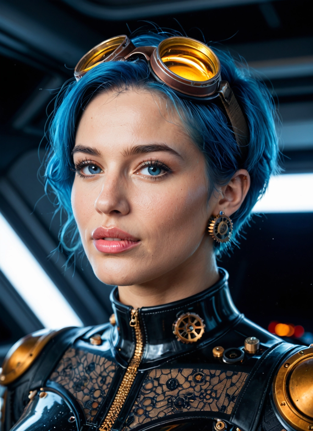 1girl, solo, goggles, jewelry, earrings, goggles on head · Yamete.gg