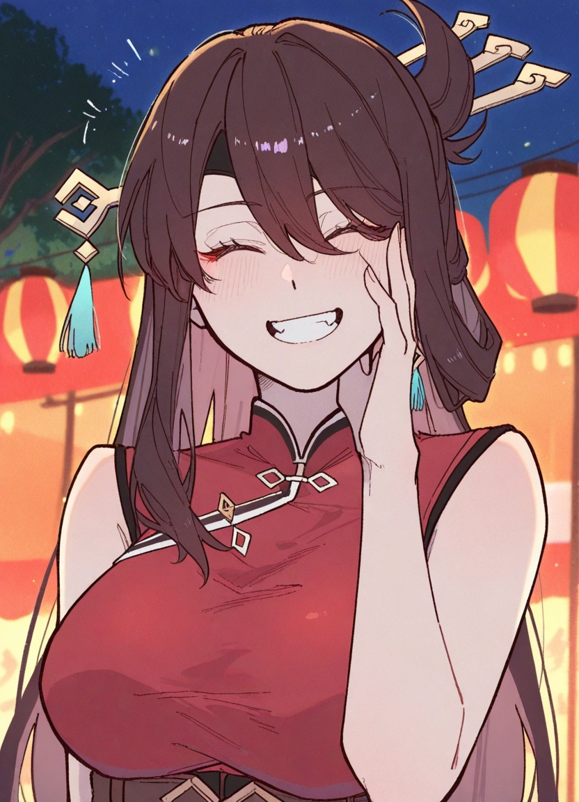 1girl, smile, breasts, closed eyes, hair ornament, long hair · Yamete.gg