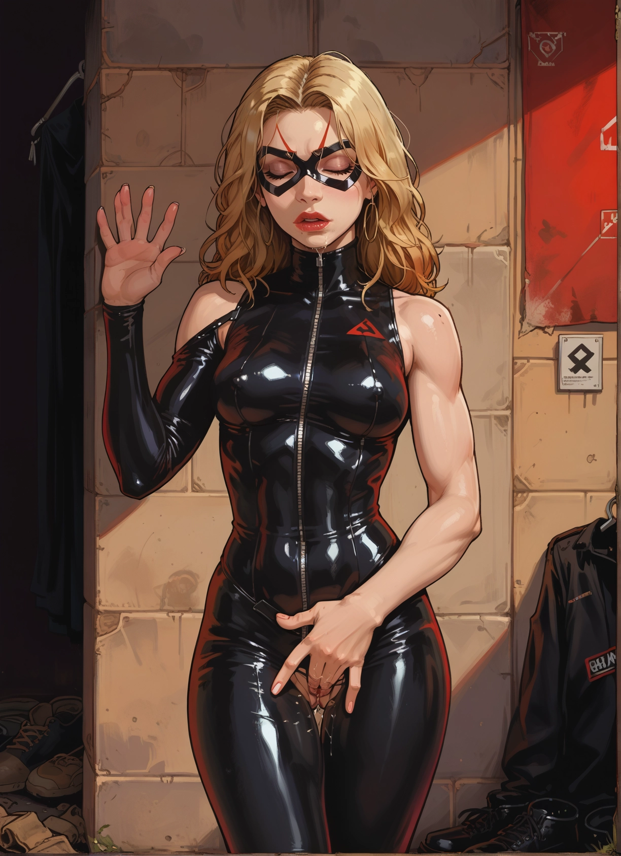 1girl, solo, blonde hair, bodysuit, breasts, mask · Yamete.gg