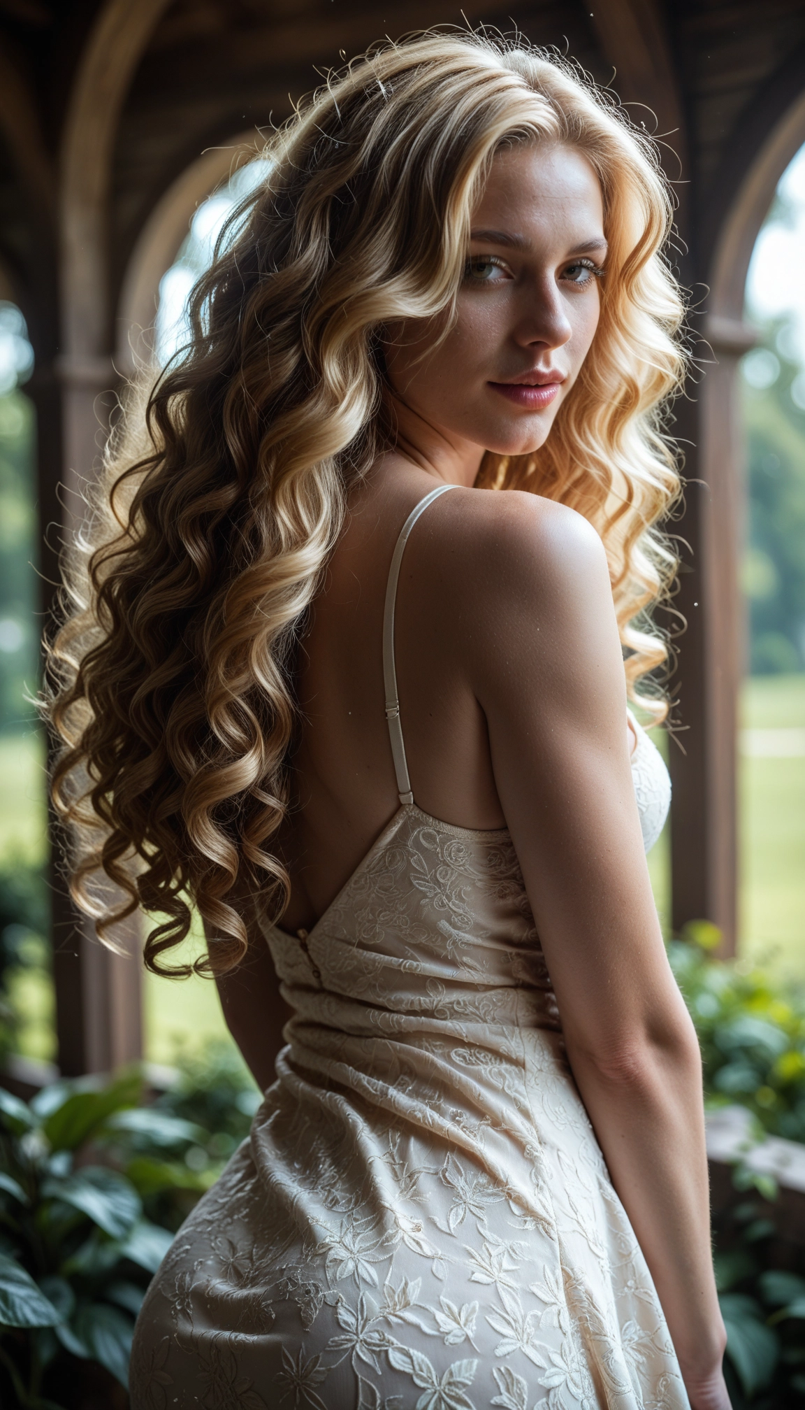 1girl, solo, long hair, blonde hair, dress, looking at viewer · Yamete.gg