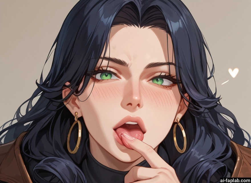 1girl, jewelry, earrings, green eyes, solo, tongue