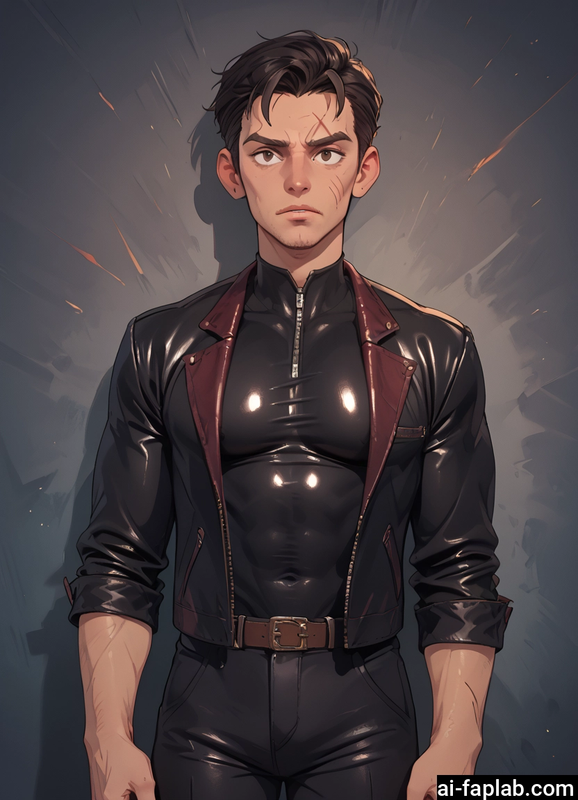 bara, 1boy, male focus, solo, scar, jacket