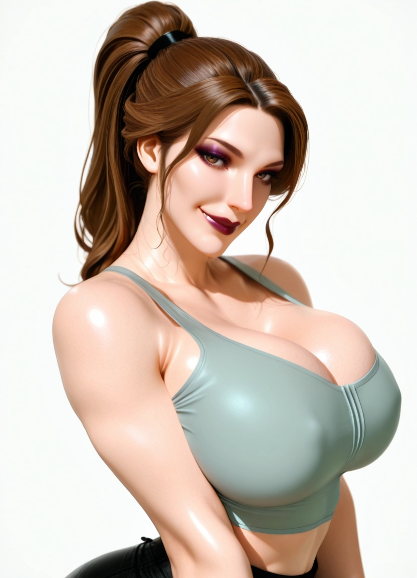 1girl, breasts, brown hair, solo, brown eyes, makeup