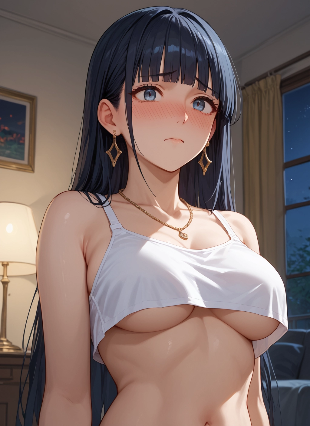 1girl, breasts, long hair, jewelry, earrings, blush · Yamete.gg