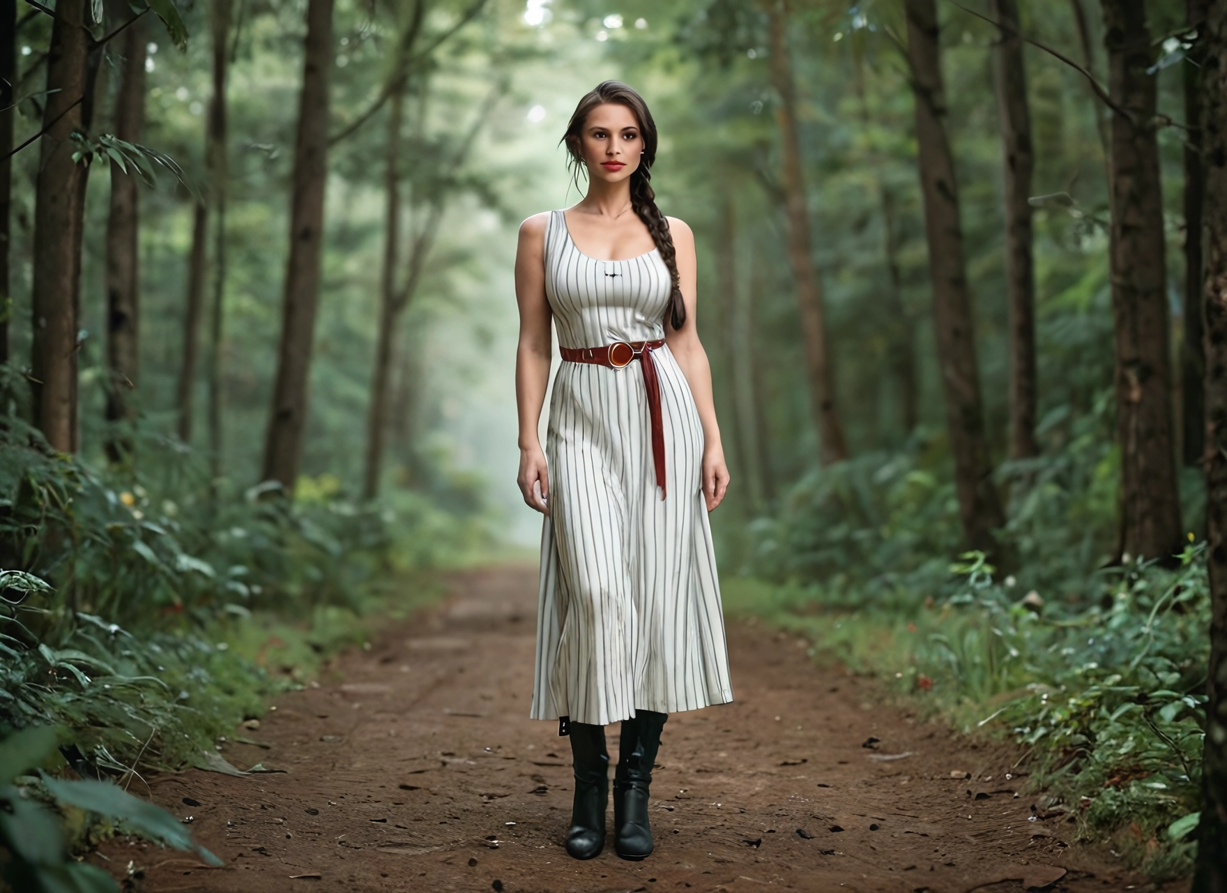 1girl, solo, dress, braid, boots, nature · Yamete.gg