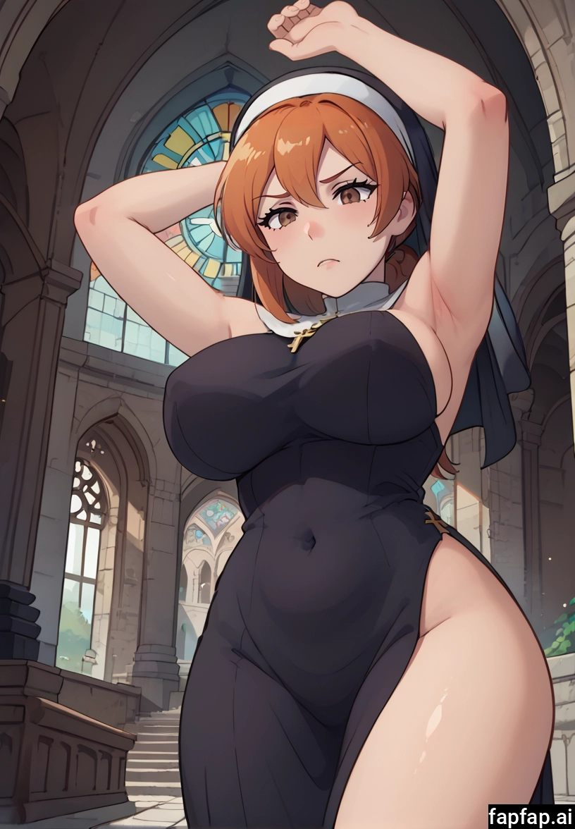 1girl, breasts, large breasts, armpits, nun, solo