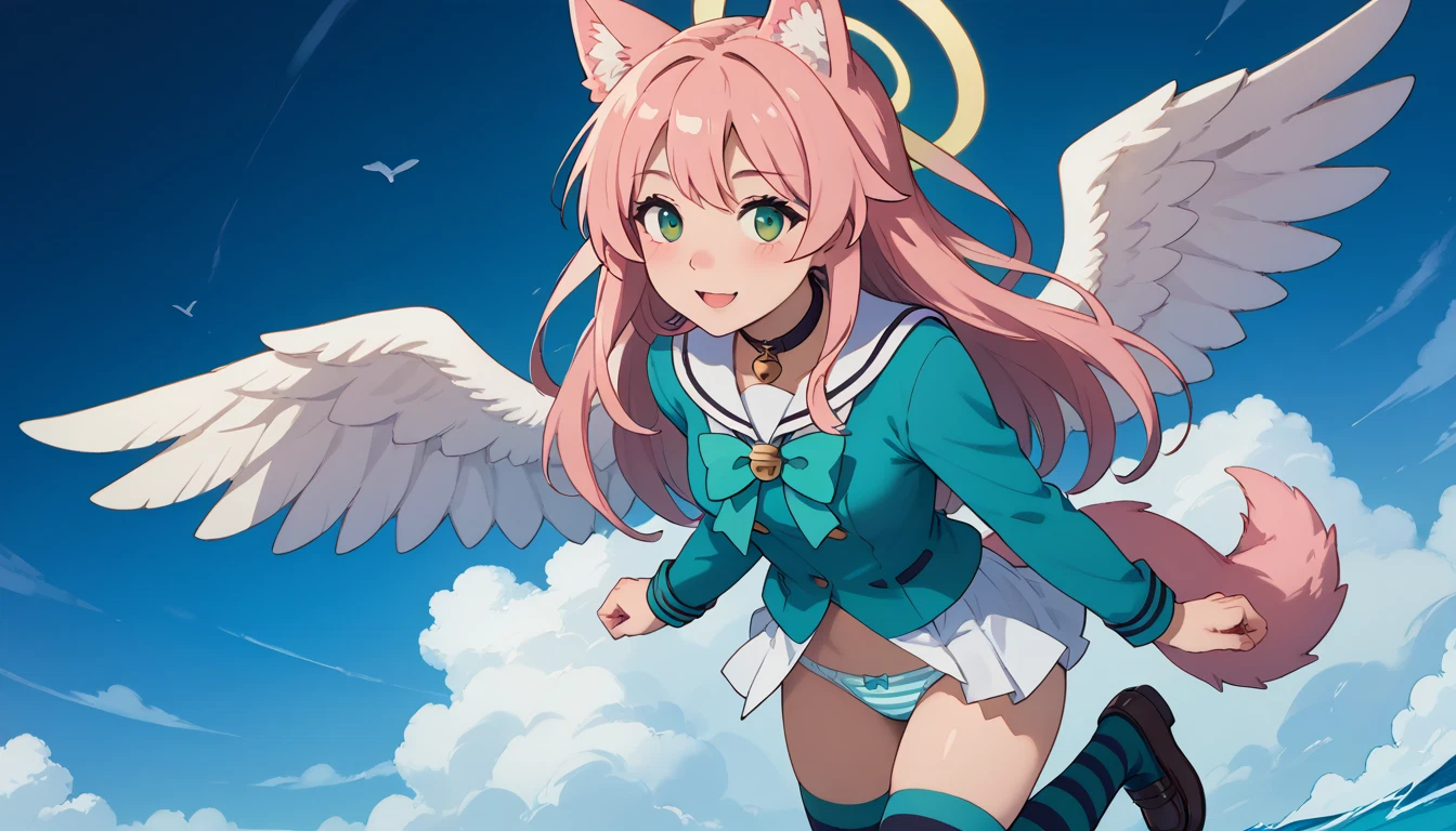 1girl, striped clothes, underwear, panties, solo, animal ears