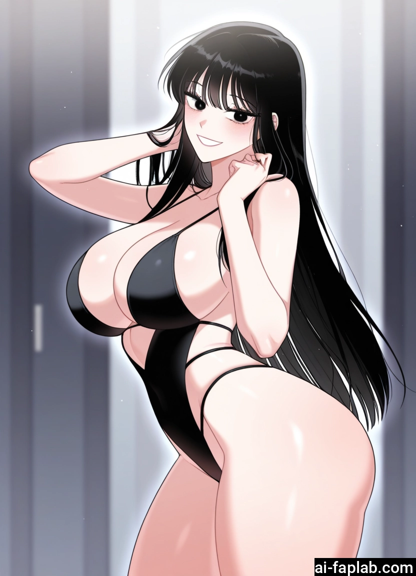 1girl, breasts, long hair, black hair, smile, swimsuit · Yamete.gg